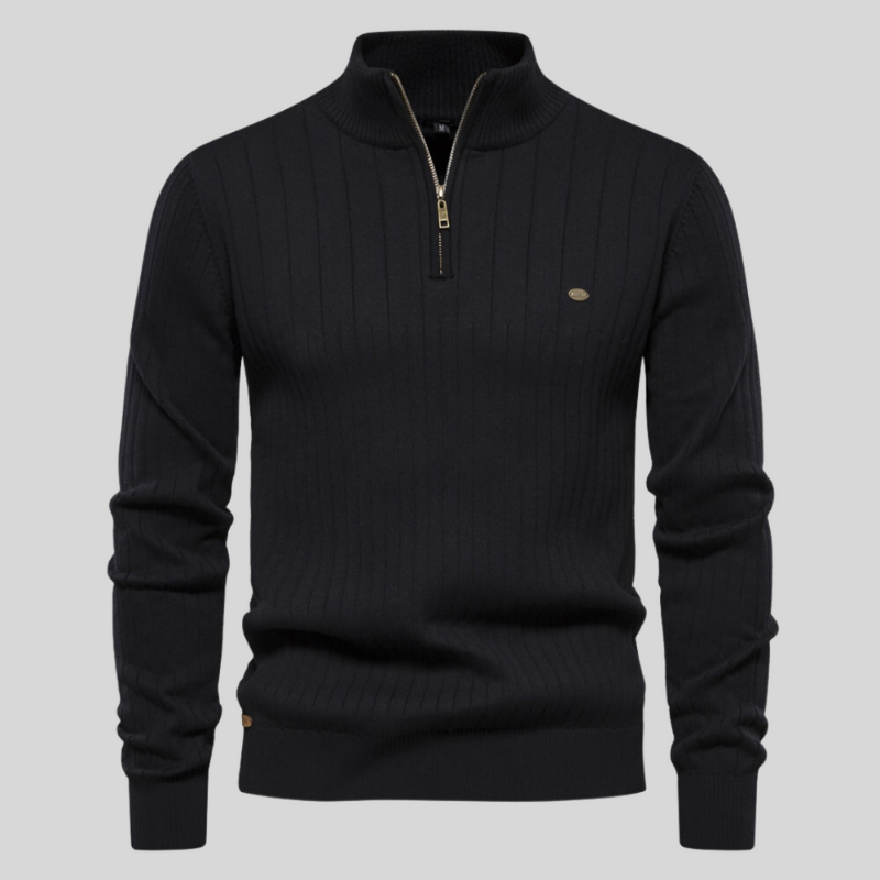 Tröja med halv dragkedja - Hög hals - Pullover - Ribbstickad tröja - Herrkläder