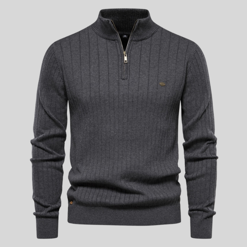 Tröja med halv dragkedja - Hög hals - Pullover - Ribbstickad tröja - Herrkläder
