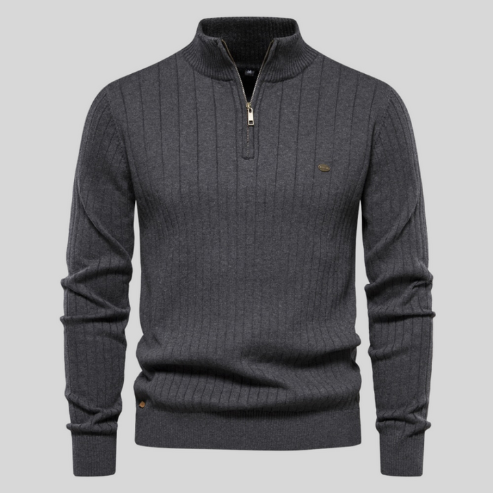 Tröja med halv dragkedja - Hög hals - Pullover - Ribbstickad tröja - Herrkläder