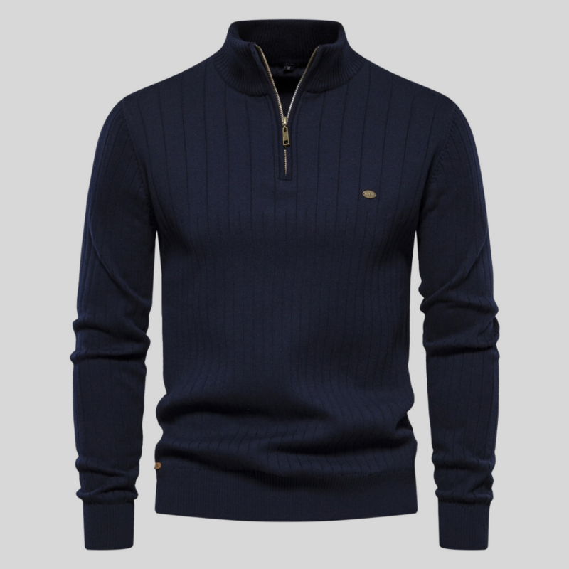 Tröja med halv dragkedja - Hög hals - Pullover - Ribbstickad tröja - Herrkläder