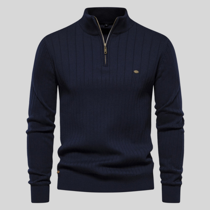 Tröja med halv dragkedja - Hög hals - Pullover - Ribbstickad tröja - Herrkläder