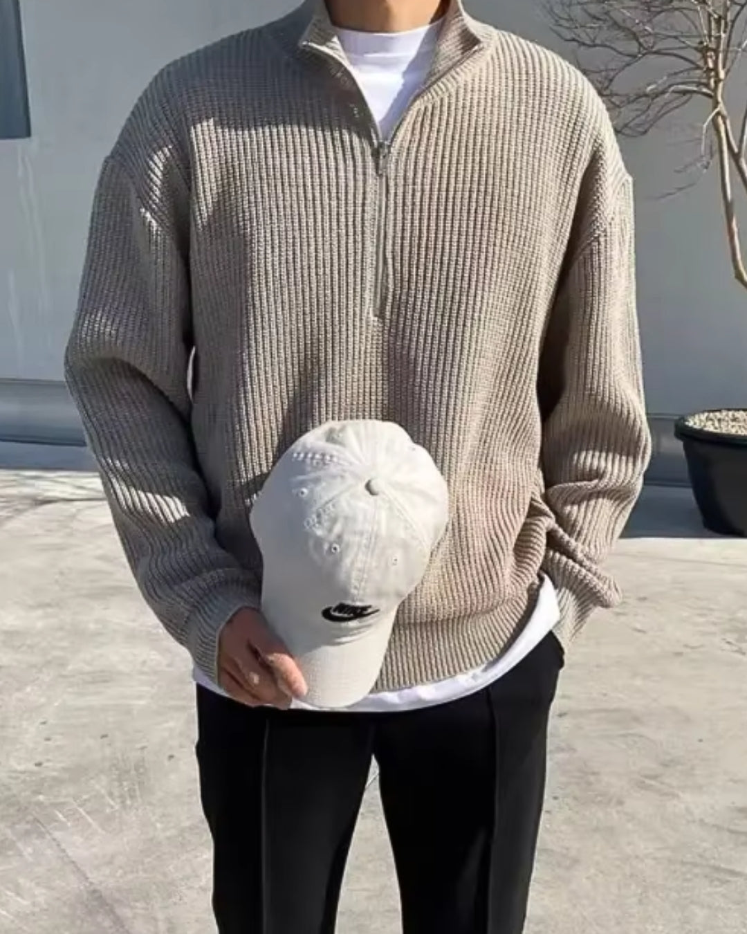 Tröja med halv dragkedja | Varm | Pullover | Stickad tröja | Jumper med halv dragkedja för män