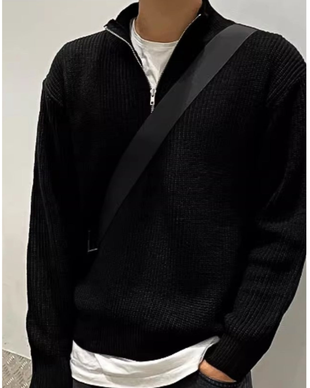 Tröja med halv dragkedja | Varm | Pullover | Stickad tröja | Jumper med halv dragkedja för män