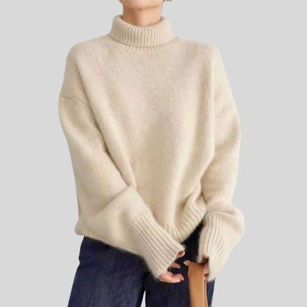 Turtleneck Tröja - Loose Fit stickad tröja med hög hals för kvinnor