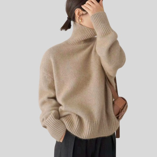 Turtleneck Tröja - Loose Fit stickad tröja med hög hals för kvinnor