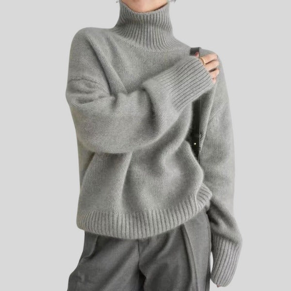 Turtleneck Tröja - Loose Fit stickad tröja med hög hals för kvinnor