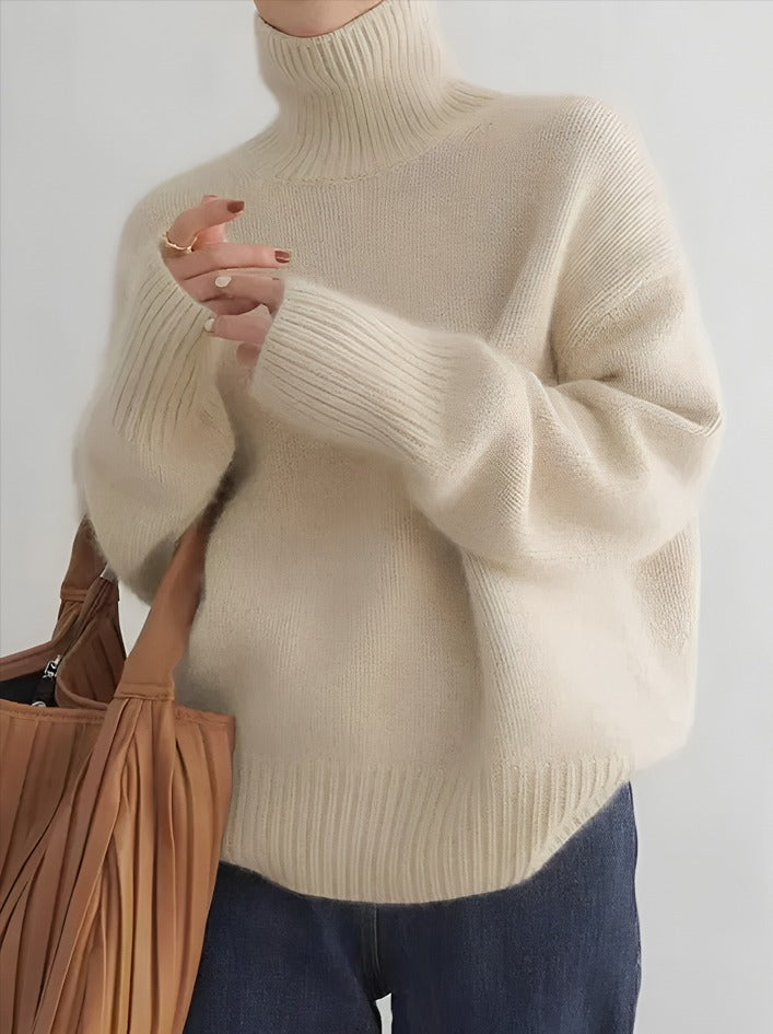 Turtleneck Tröja - Loose Fit stickad tröja med hög hals för kvinnor