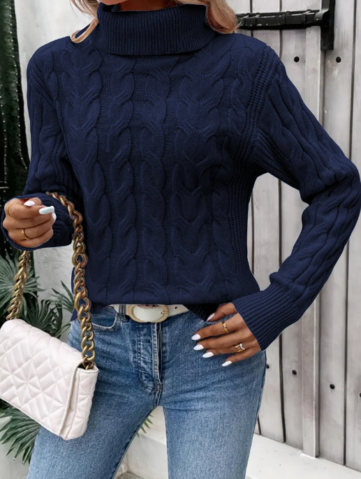 Turtleneck - Varm - Kabelstickad - Stickad tröja - Damstickat