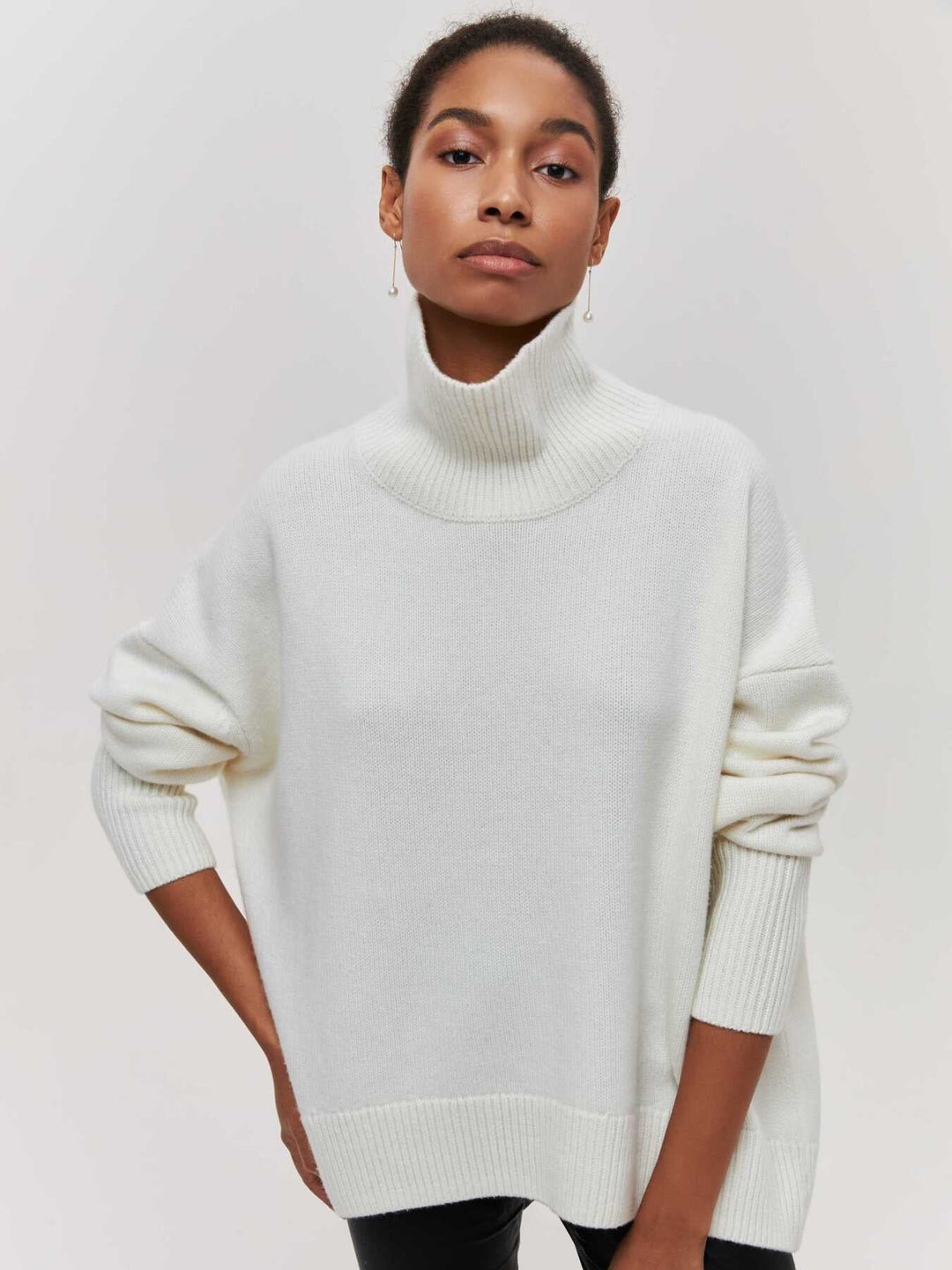 Turtleneck-tröja | Hög hals | Oversized | Stickad tröja | Damstickat