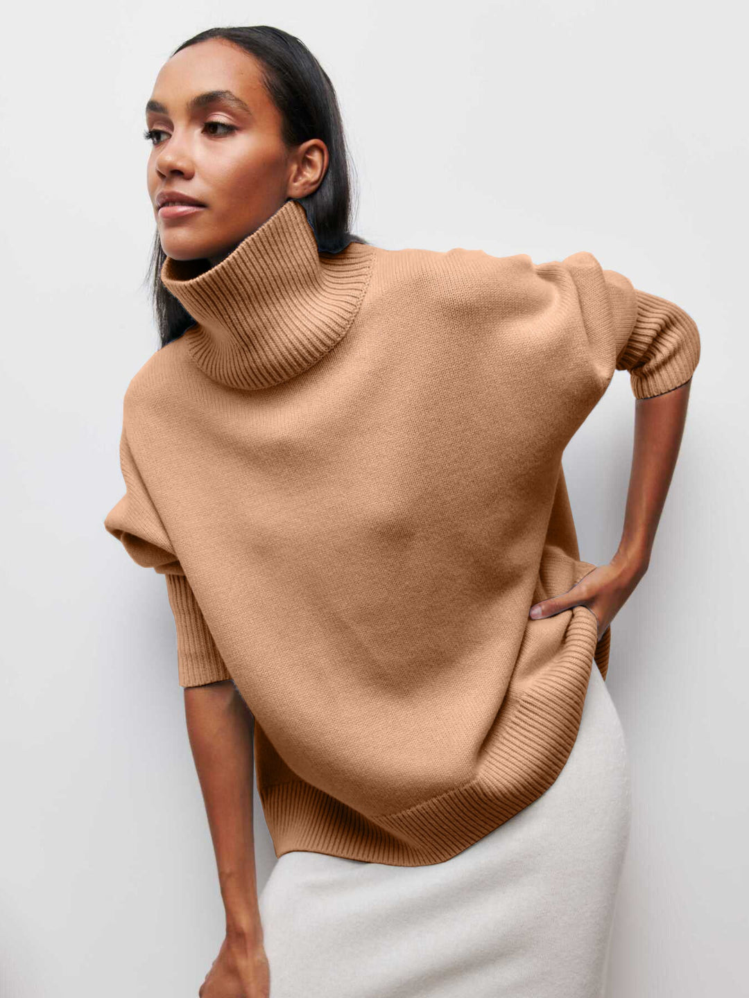 Turtleneck-tröja | Hög hals | Oversized | Stickad tröja | Damstickat