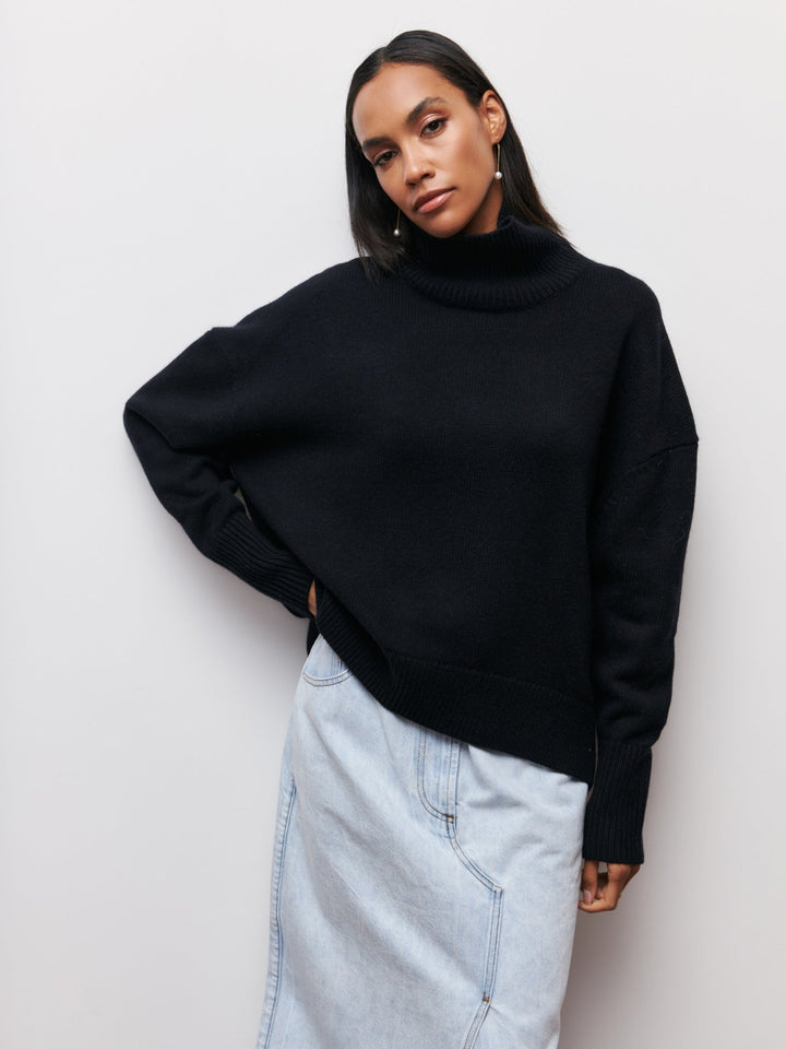 Turtleneck-tröja - Loose Fit - Hög hals - Stickad tröja - Vinterkläder för kvinnor