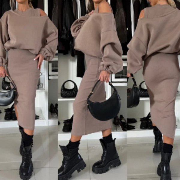Tvådelat Set | Midi | Långärmad | Kjol- och skjortset | Co-Ord Set Women