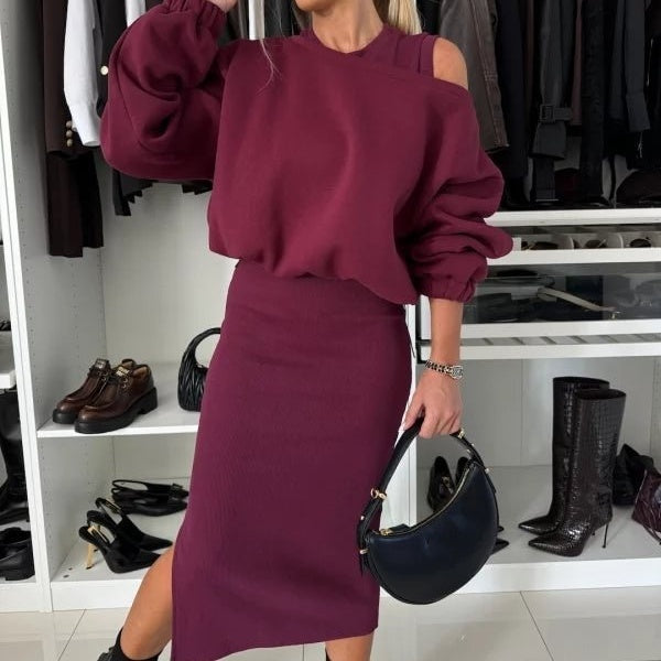 Tvådelat Set | Midi | Långärmad | Kjol- och skjortset | Co-Ord Set Women