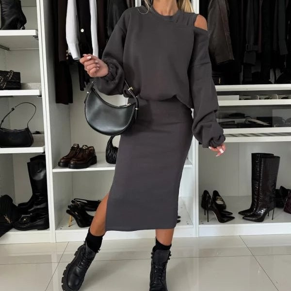 Tvådelat Set | Midi | Långärmad | Kjol- och skjortset | Co-Ord Set Women