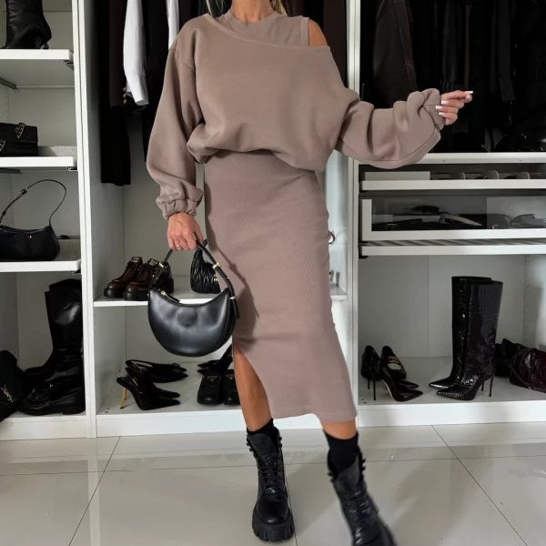 Tvådelat Set | Midi | Långärmad | Kjol- och skjortset | Co-Ord Set Women