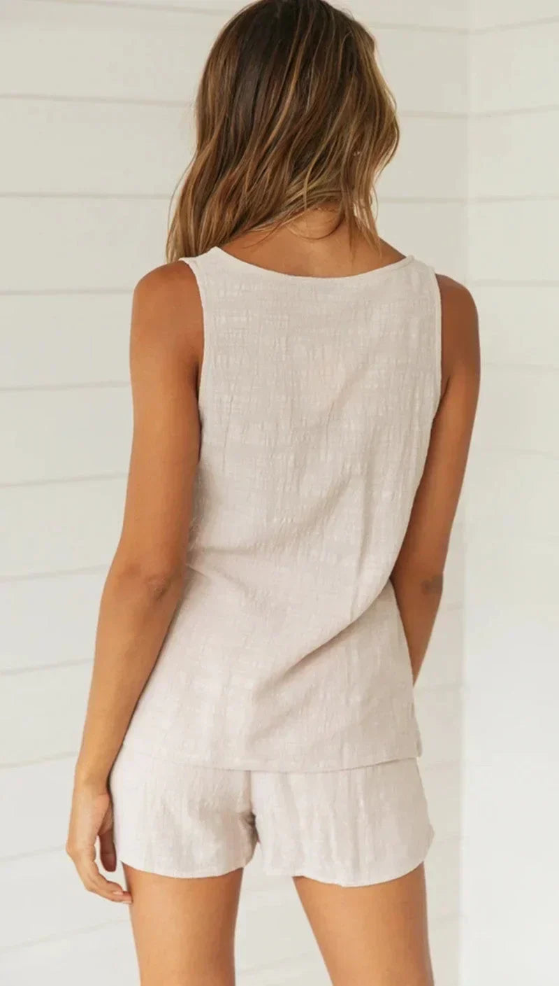 Tvådelat set | Ärmlöst | Sommar | Kort och topp | Linne Co-Ord Set Dam