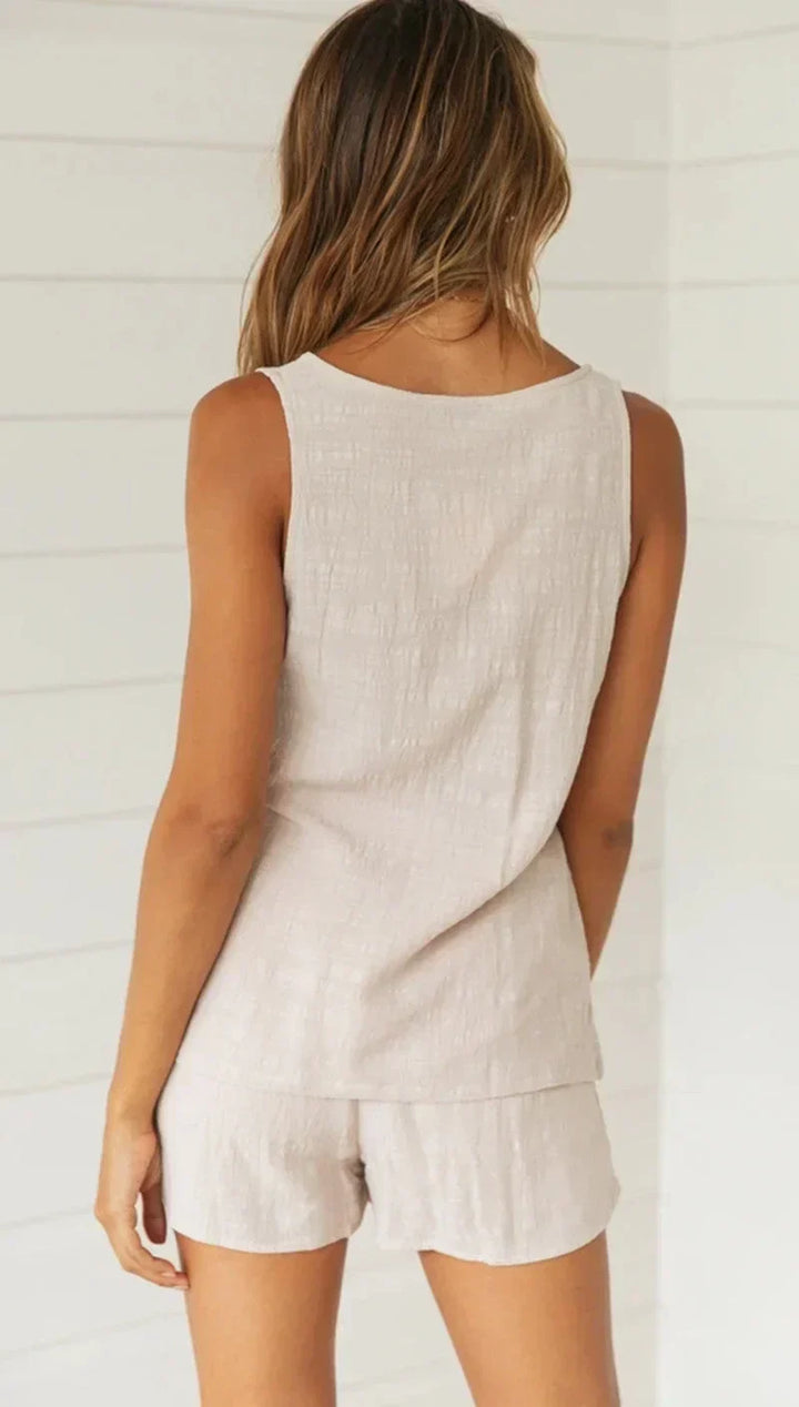 Tvådelat set | Ärmlöst | Sommar | Kort och topp | Linne Co-Ord Set Dam