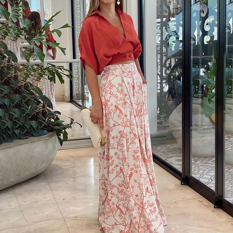 Tvådelat set | Blommigt | Kortärmad | Byxor med vida ben och topp | Co-Ord Set Women