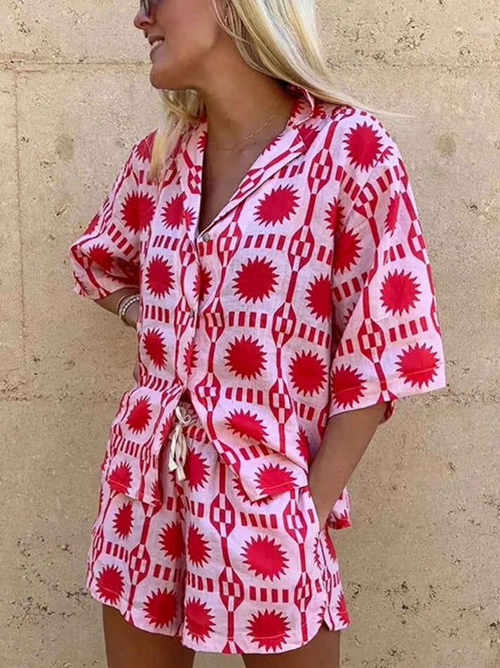 Tvådelat set | Sommar | Löst sittande | Shorts och skjorta Set | Co-Ord Sets Kvinnor