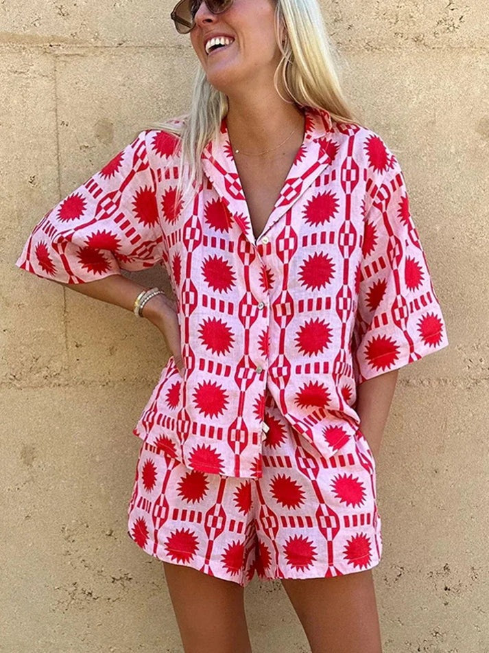 Tvådelat set | Sommar | Löst sittande | Shorts och skjorta Set | Co-Ord Sets Kvinnor