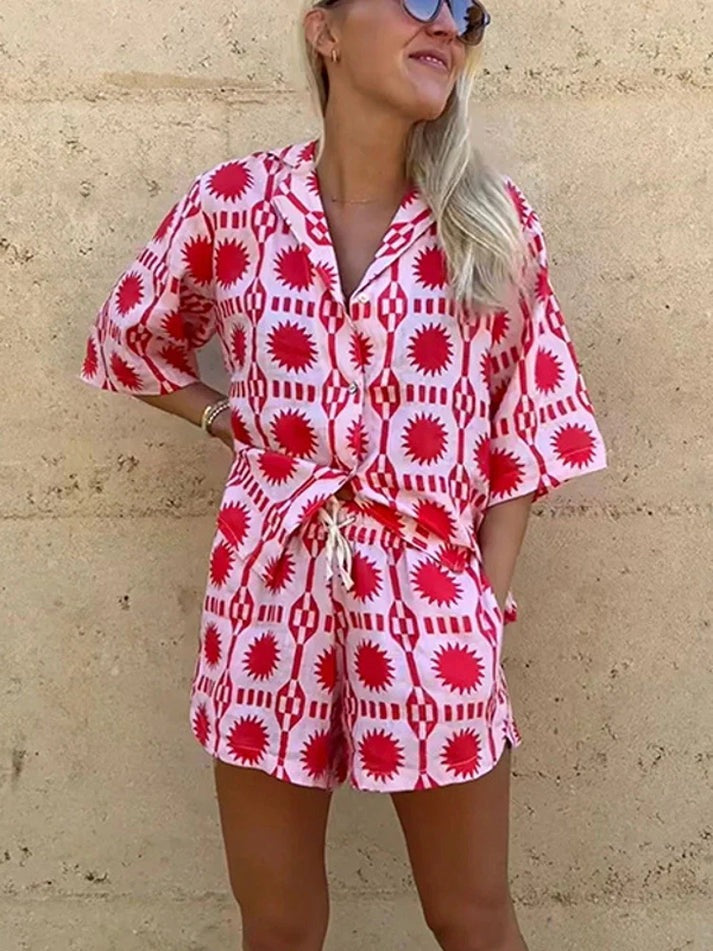 Tvådelat set | Sommar | Löst sittande | Shorts och skjorta Set | Co-Ord Sets Kvinnor