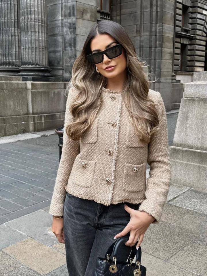 Tweedkavaj | Elegant | Knäppt | Beige kavaj | Damkavaj
