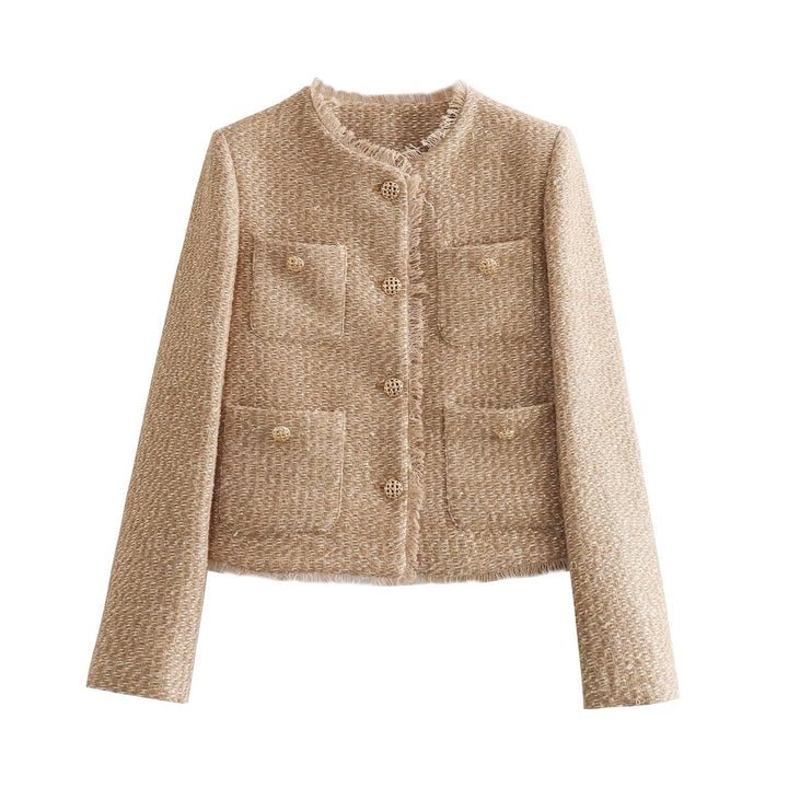 Tweedkavaj | Elegant | Knäppt | Beige kavaj | Damkavaj