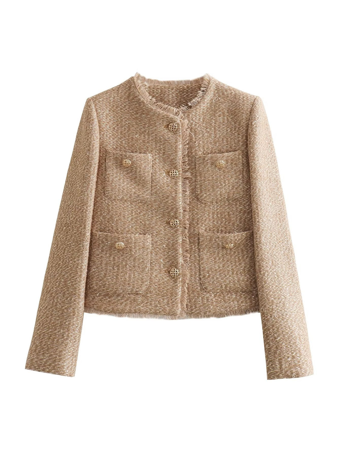 Tweedkavaj | Elegant | Knäppt | Beige kavaj | Damkavaj