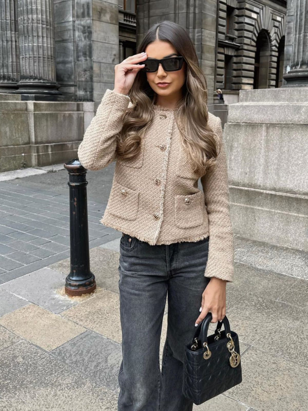 Tweedkavaj | Elegant | Knäppt | Beige kavaj | Damkavaj