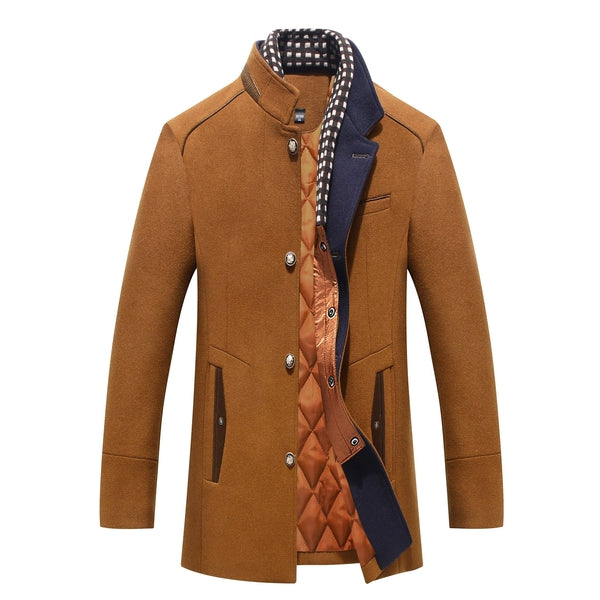 Ullrock | Enkelknäppt | Quiltat foder | Trenchcoat i ull | Vinterjacka för män
