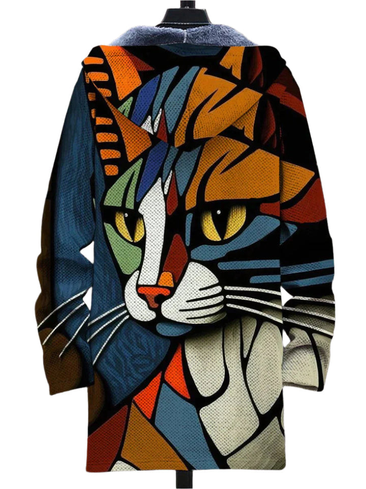 Unisex Hoodie Fleece med Konstnärlig Tryck och Stor Huvans