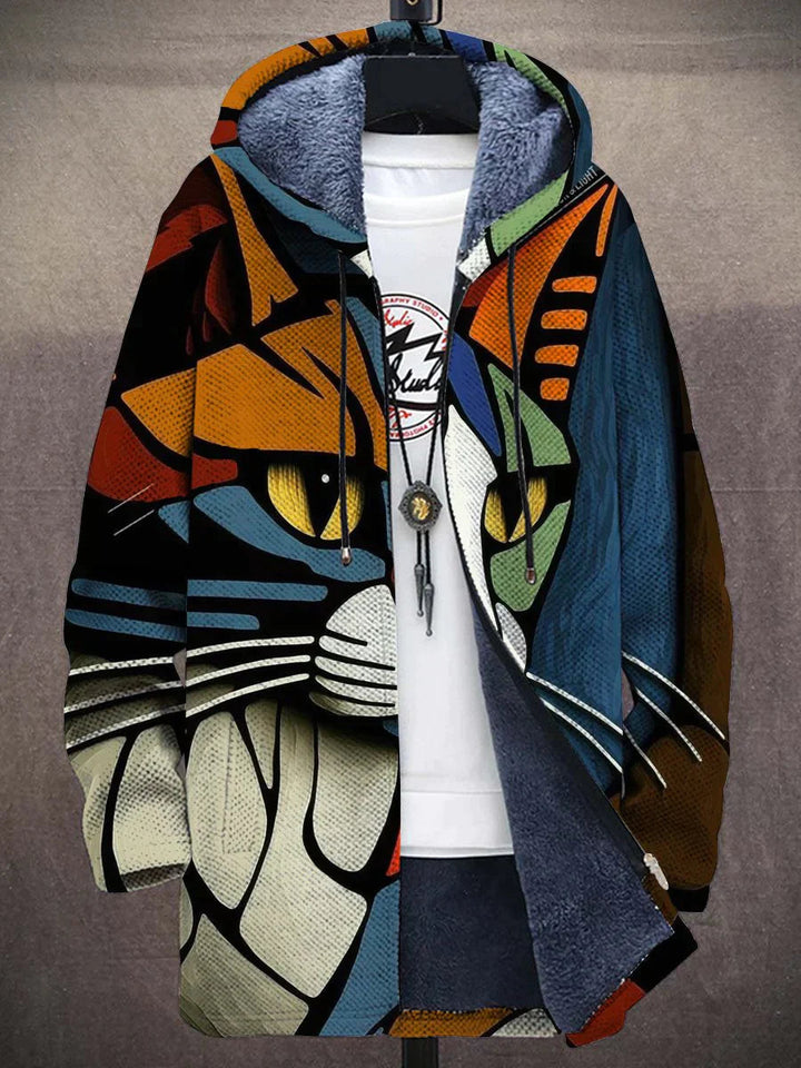 Unisex Hoodie Fleece med Konstnärlig Tryck och Stor Huvans