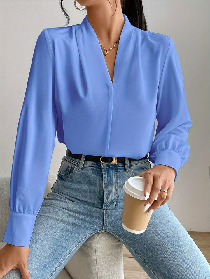 V-ringad Blus - Elegant för kvinnor - Lanternärm - Långärmade toppar - Blus för kvinnor