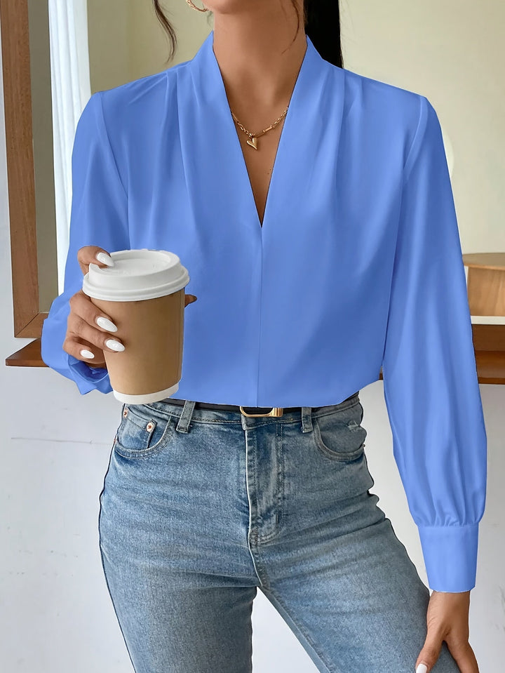 V-ringad Blus - Elegant för kvinnor - Lanternärm - Långärmade toppar - Blus för kvinnor