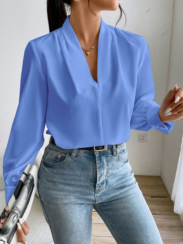 V-ringad Blus - Elegant för kvinnor - Lanternärm - Långärmade toppar - Blus för kvinnor