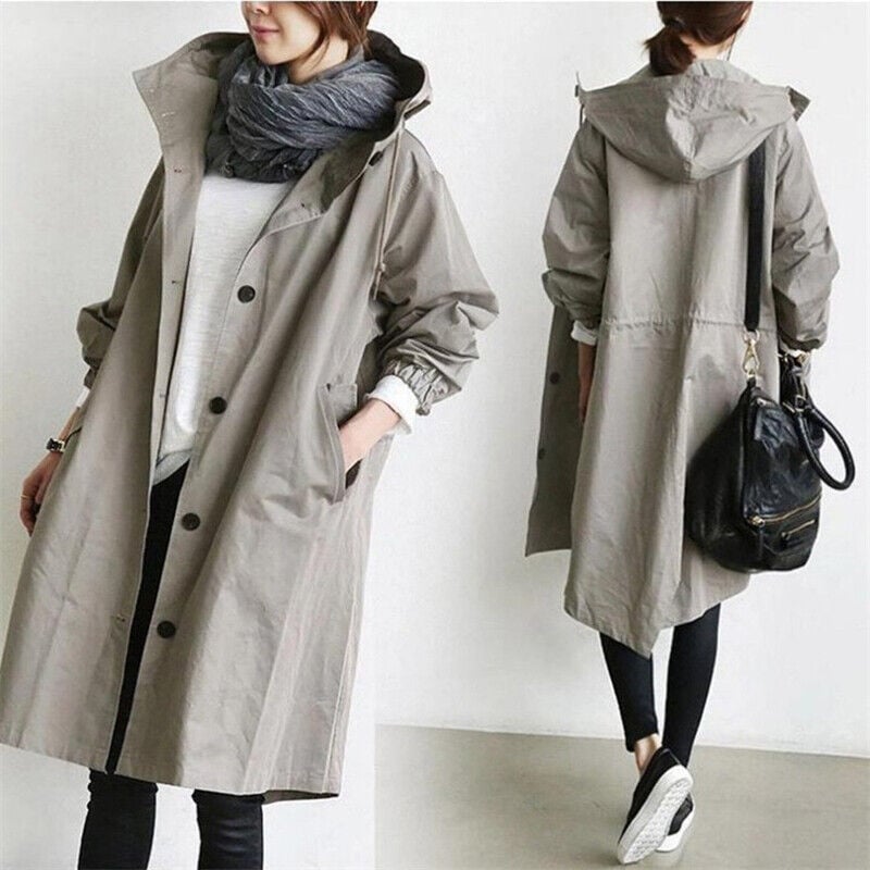 Vattentålig damtrenchcoat med huva och klassisk design