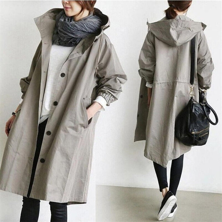 Vattentålig damtrenchcoat med huva och klassisk design