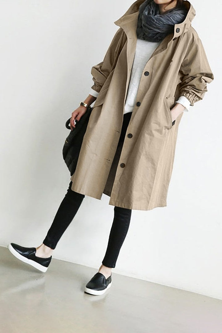 Vattentålig damtrenchcoat med huva och klassisk design