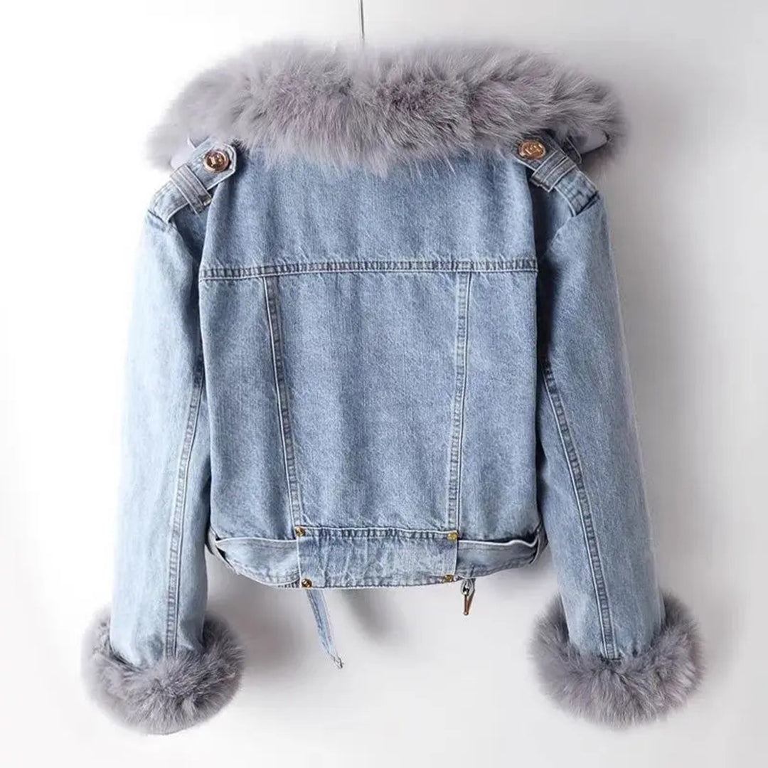 Vinter Denim Jacka | Faux Fur | Zip-Up | Kort Vinterjacka | Vinterjackor Dam