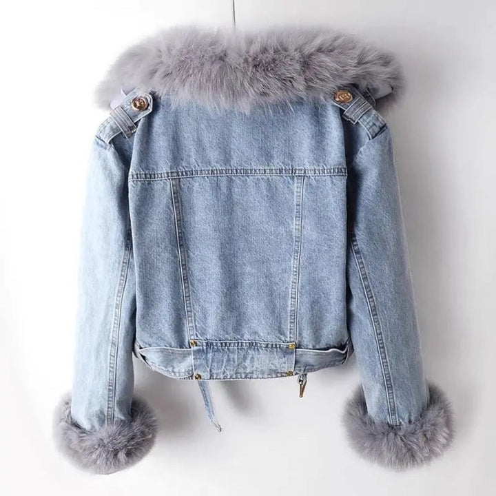 Vinter Denim Jacka | Faux Fur | Zip-Up | Kort Vinterjacka | Vinterjackor Dam