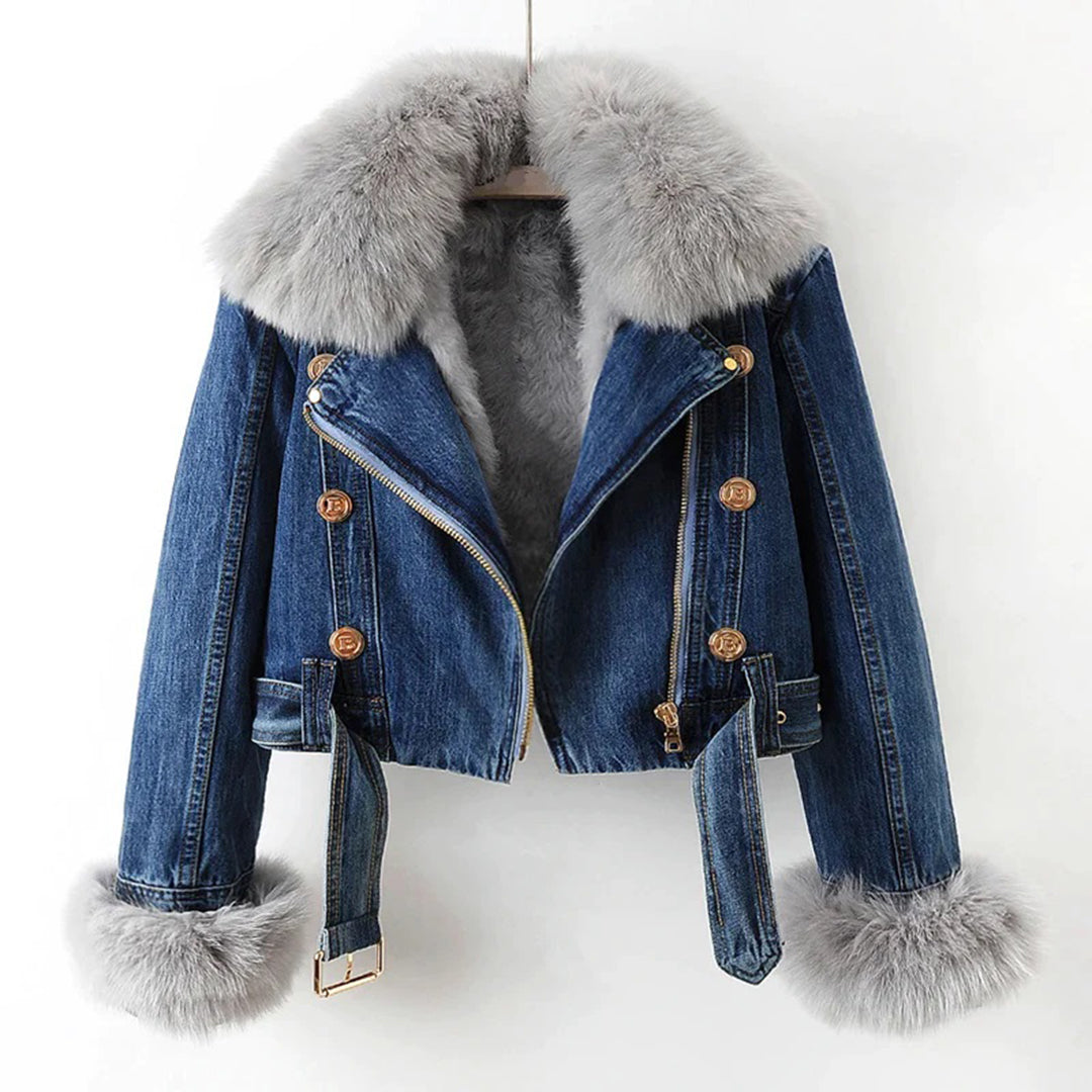 Vinter Denim Jacka | Faux Fur | Zip-Up | Kort Vinterjacka | Vinterjackor Dam