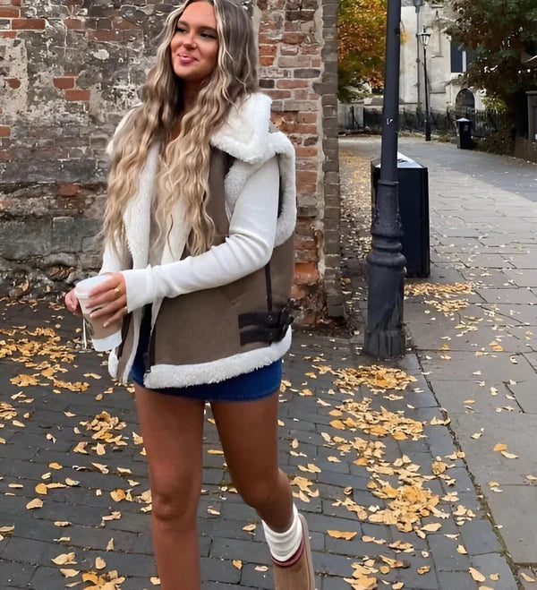 Vintergilet - Fleecefodrad - Faux Leather - Pälsfodrad Gilet - Kroppsvarmare för kvinnor