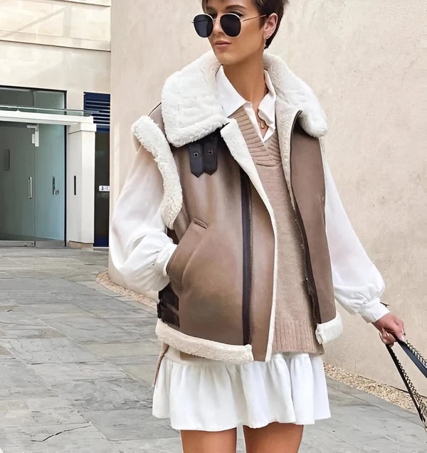 Vintergilet - Fleecefodrad - Faux Leather - Pälsfodrad Gilet - Kroppsvarmare för kvinnor