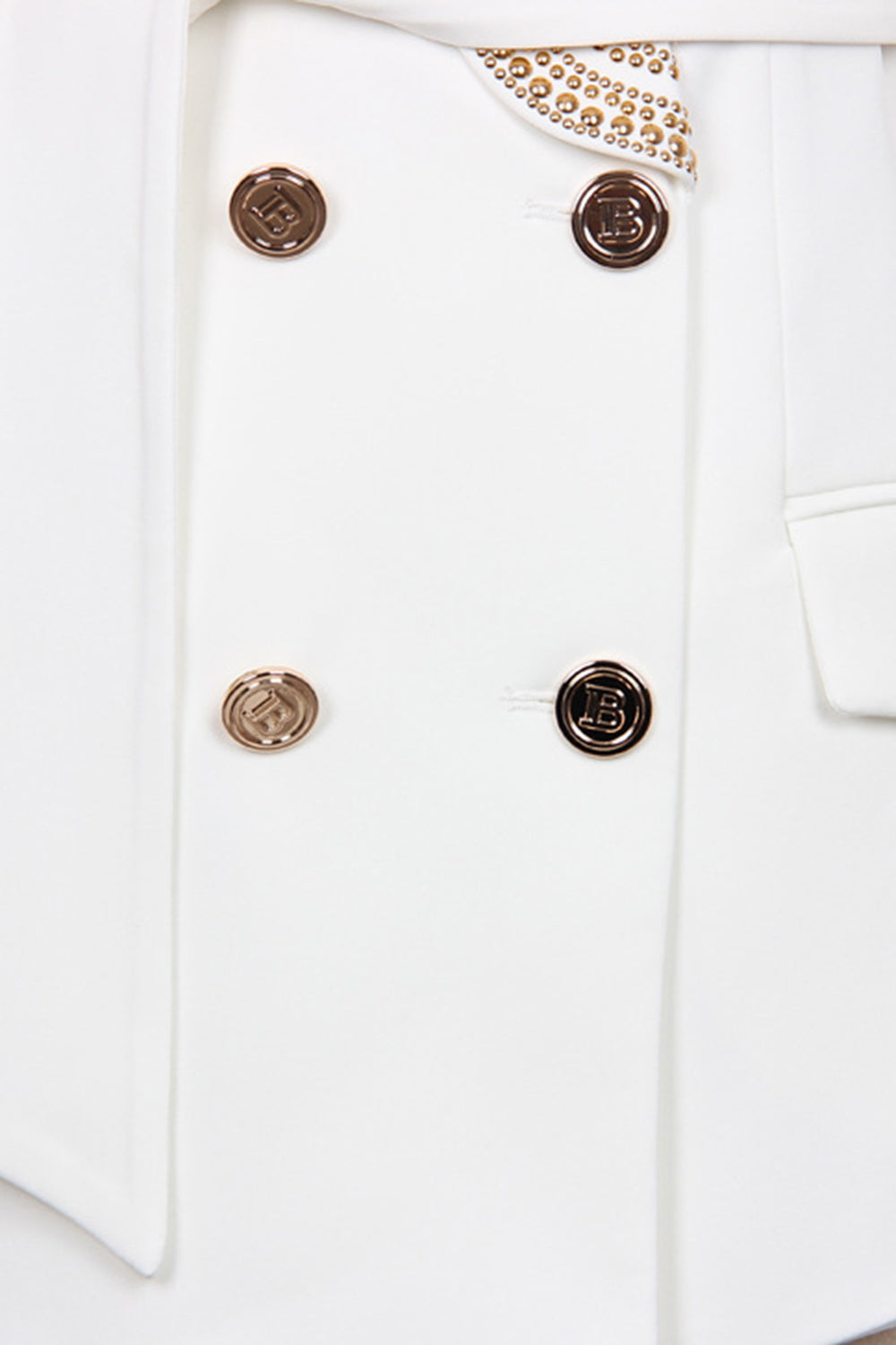 Vit Blazer - Dubbelknäppt - Gyllene detaljer - Bältad Blazer - Damkläder