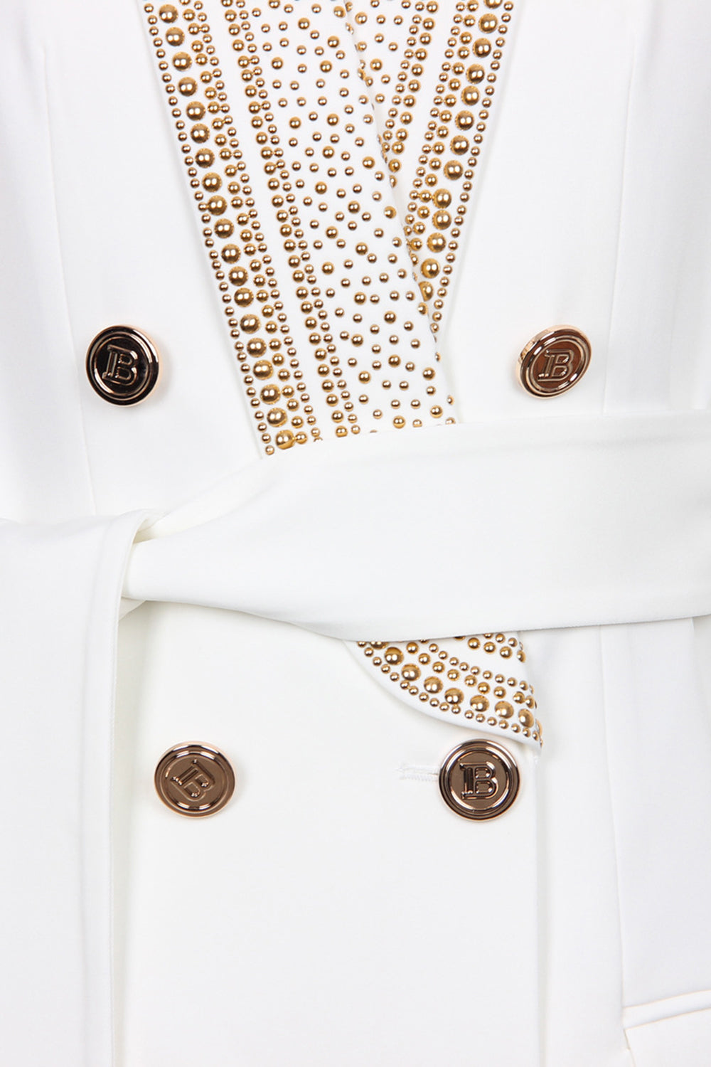 Vit Blazer - Dubbelknäppt - Gyllene detaljer - Bältad Blazer - Damkläder