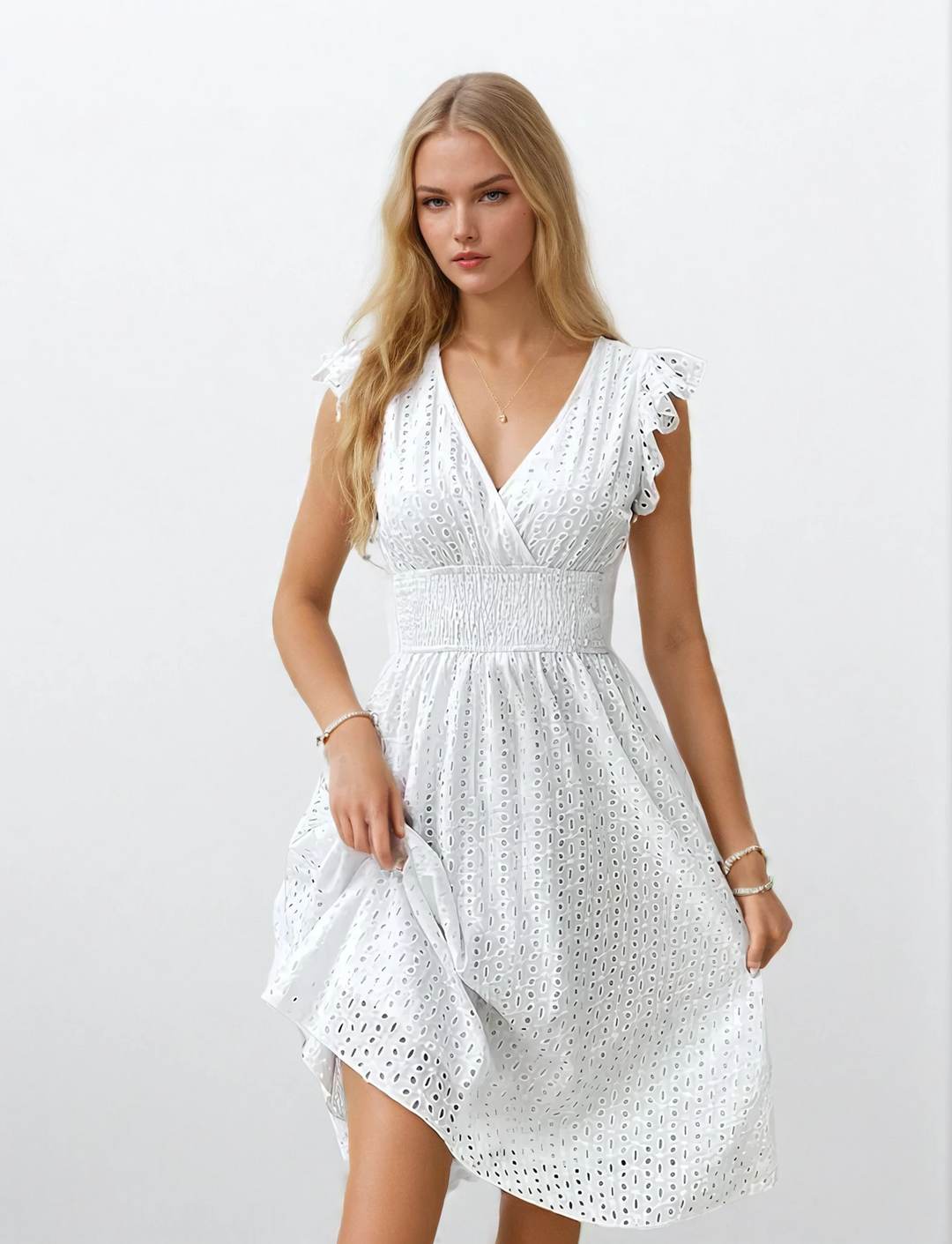 Dam Midiklänning Vit Sommarmode Elegant