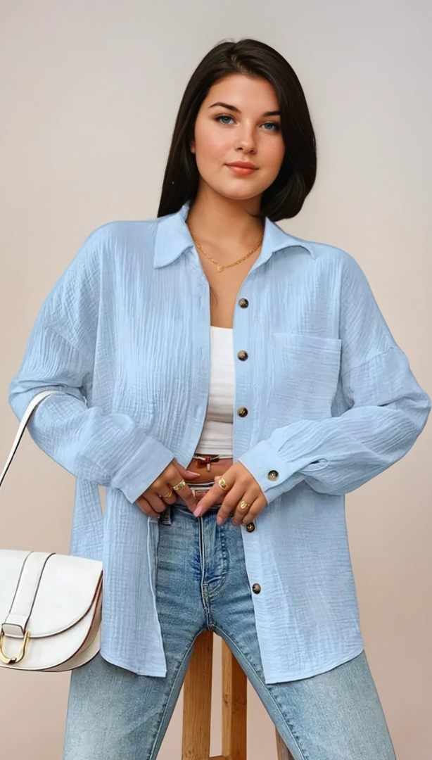 Dam Blus med Knappar och Avslappnad Stil