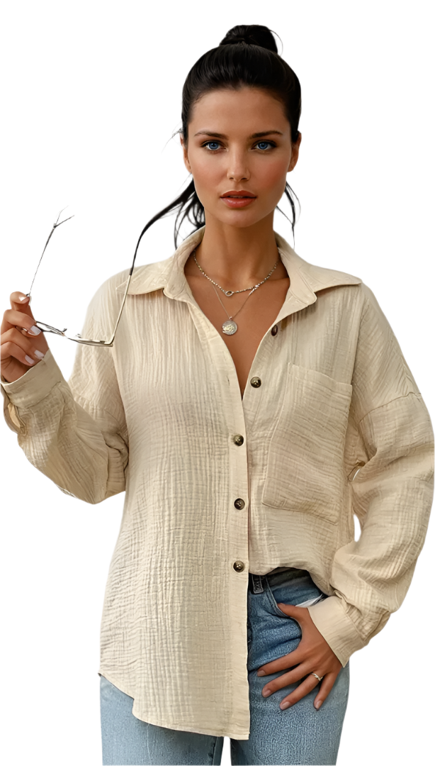 Vit Dam Blus KnappdesignAvslappnad Stil