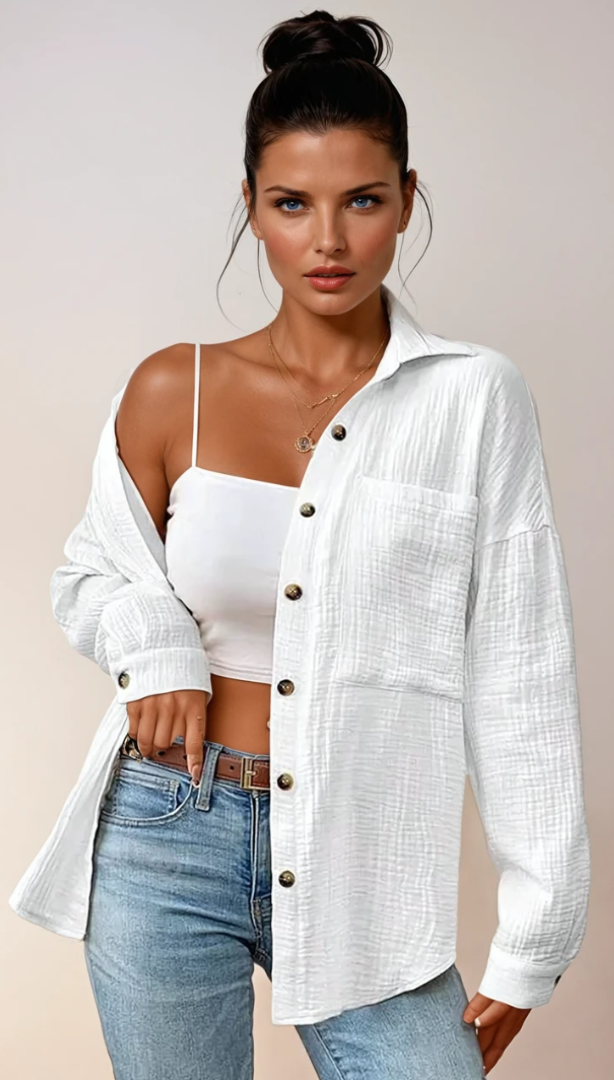 Vit Dam Blus KnappdesignAvslappnad Stil