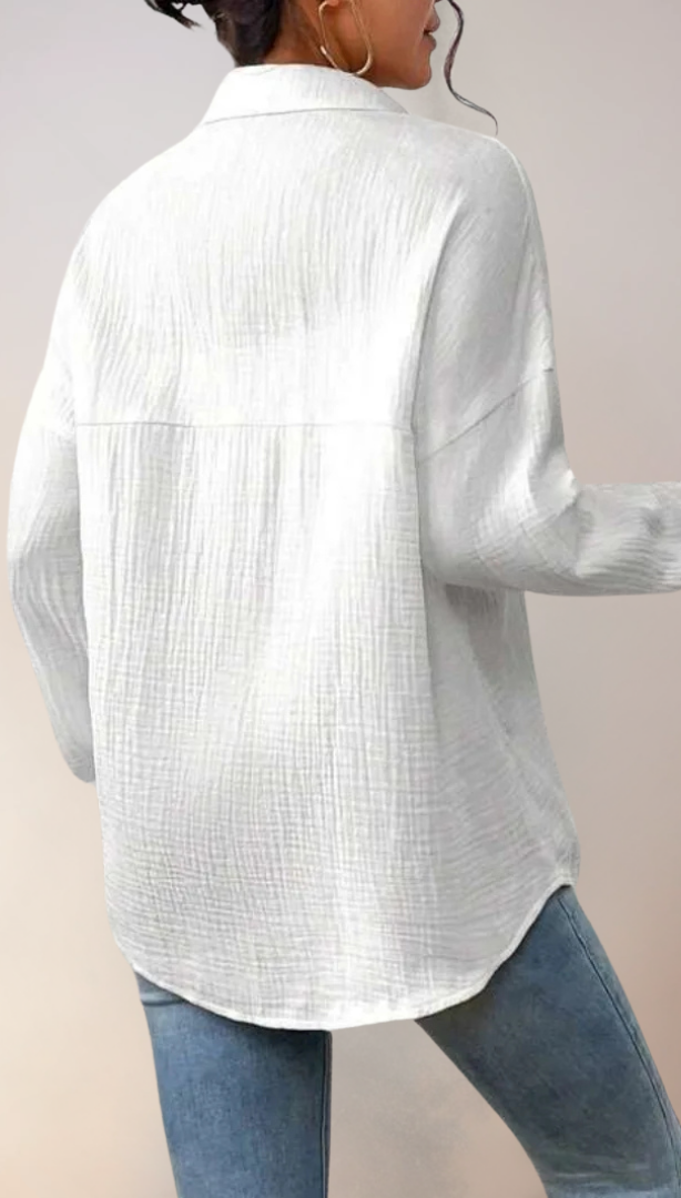 Vit Dam Blus KnappdesignAvslappnad Stil